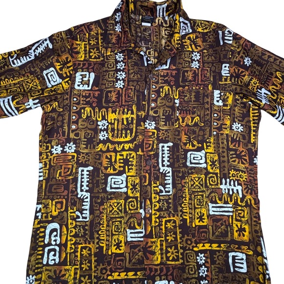 VTG Towncraft JC Penney Mens MCM Bark Cloth Style Print Short Sleeve 90s Sz L - Picture 1 of 8